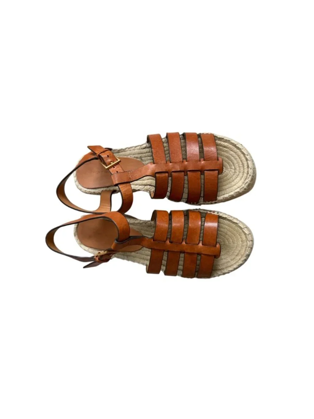 TORY BURCH Tan Leather Platform Espadrilles Sandals Size 7.5